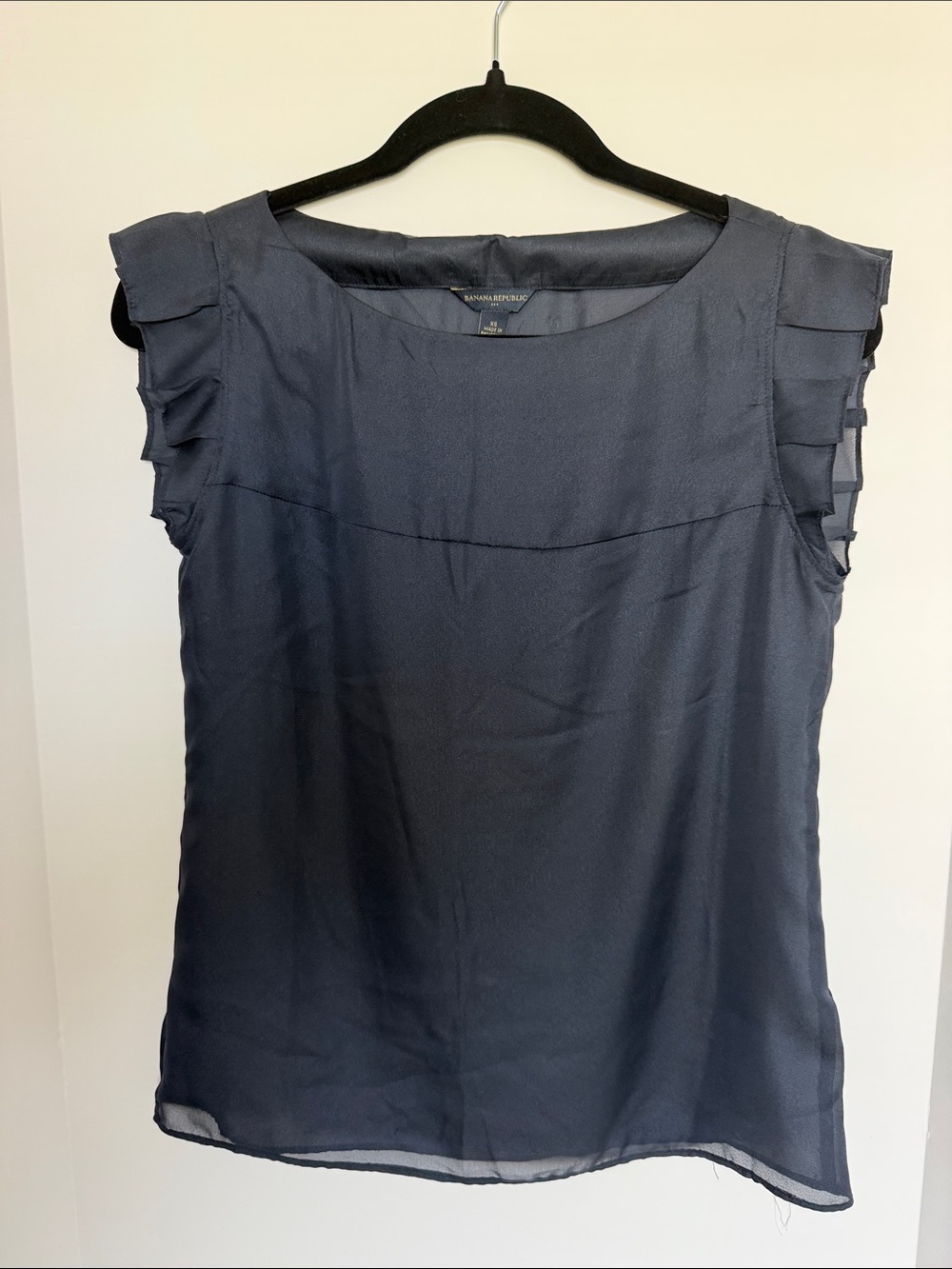 Banana Republic Navy Ruffle Cap Sleeve Shell